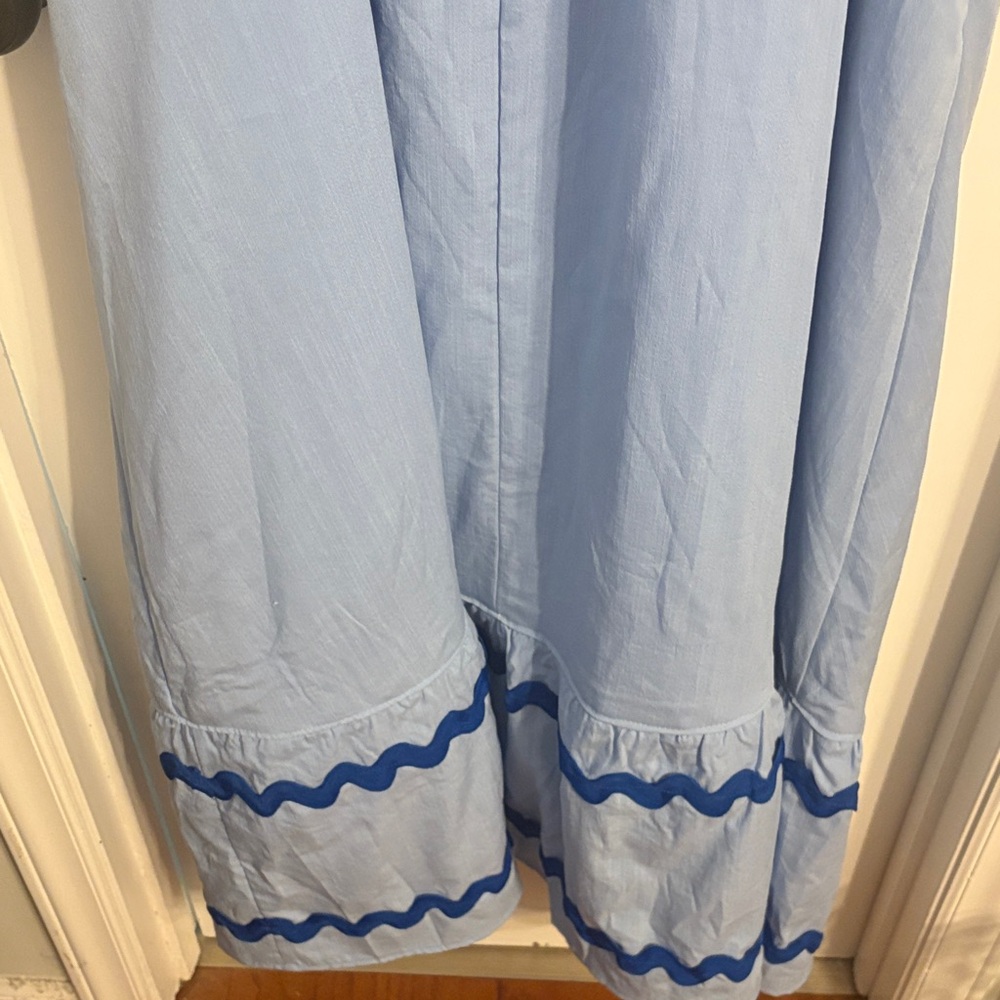 Light Blue Maxi Sundress with Navy Trim - Picture 9 of 14